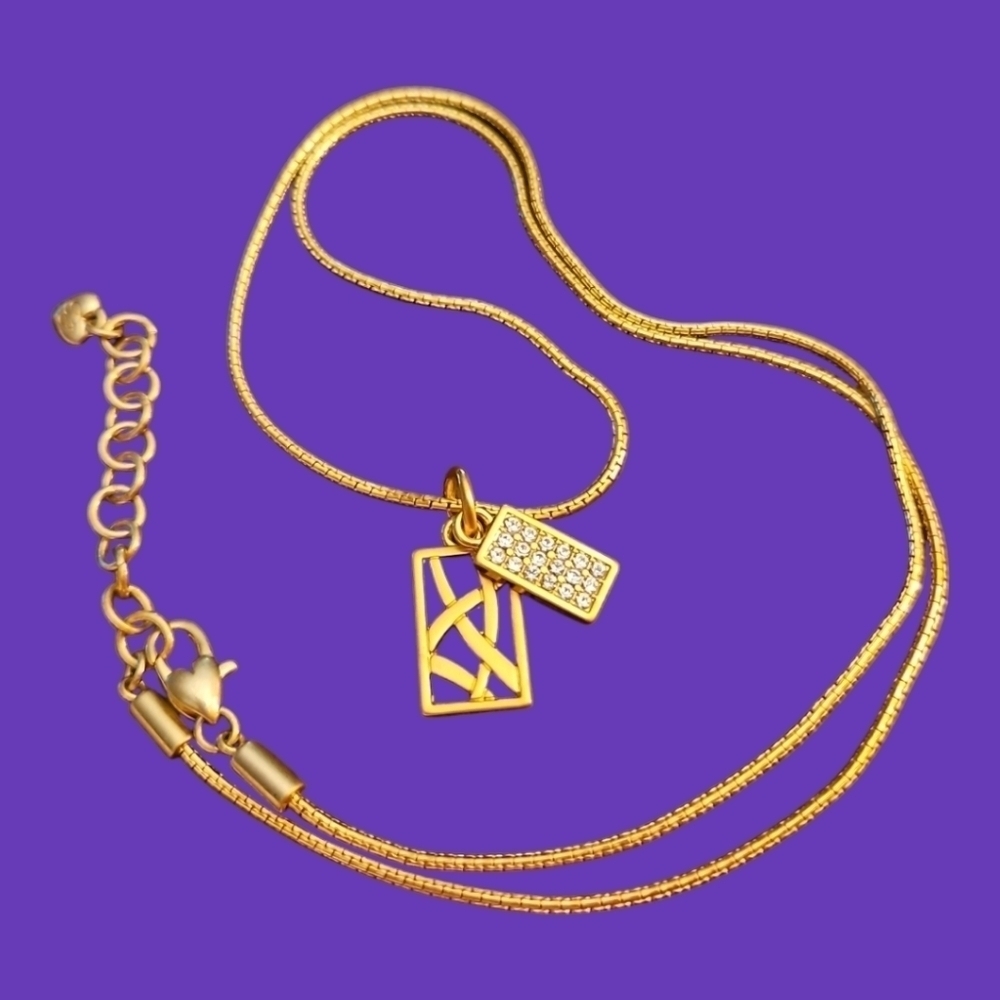 BRIGHTON Meridian Zenith Gold Plated Rectangle Pendant Snake Chain Necklace